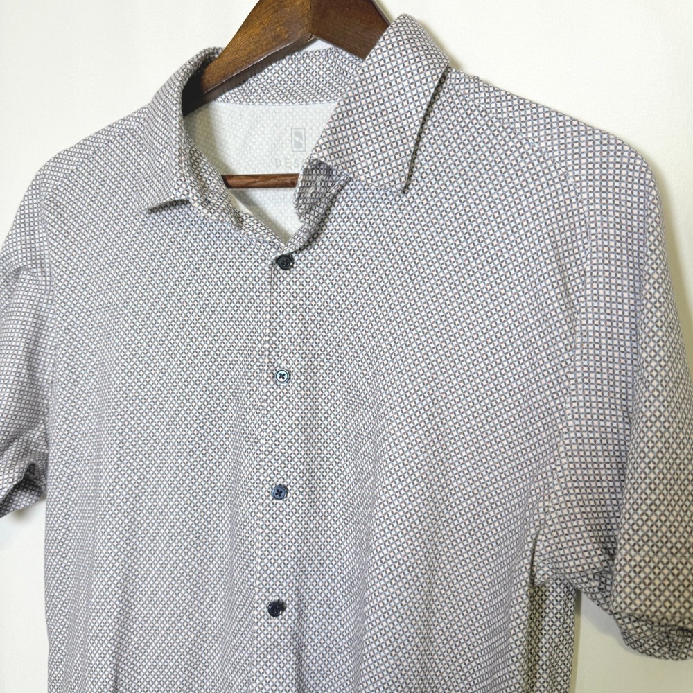 Desoto Mens XL Short Sleeve Button Down Shirt Geometric Cotton Made in Germany